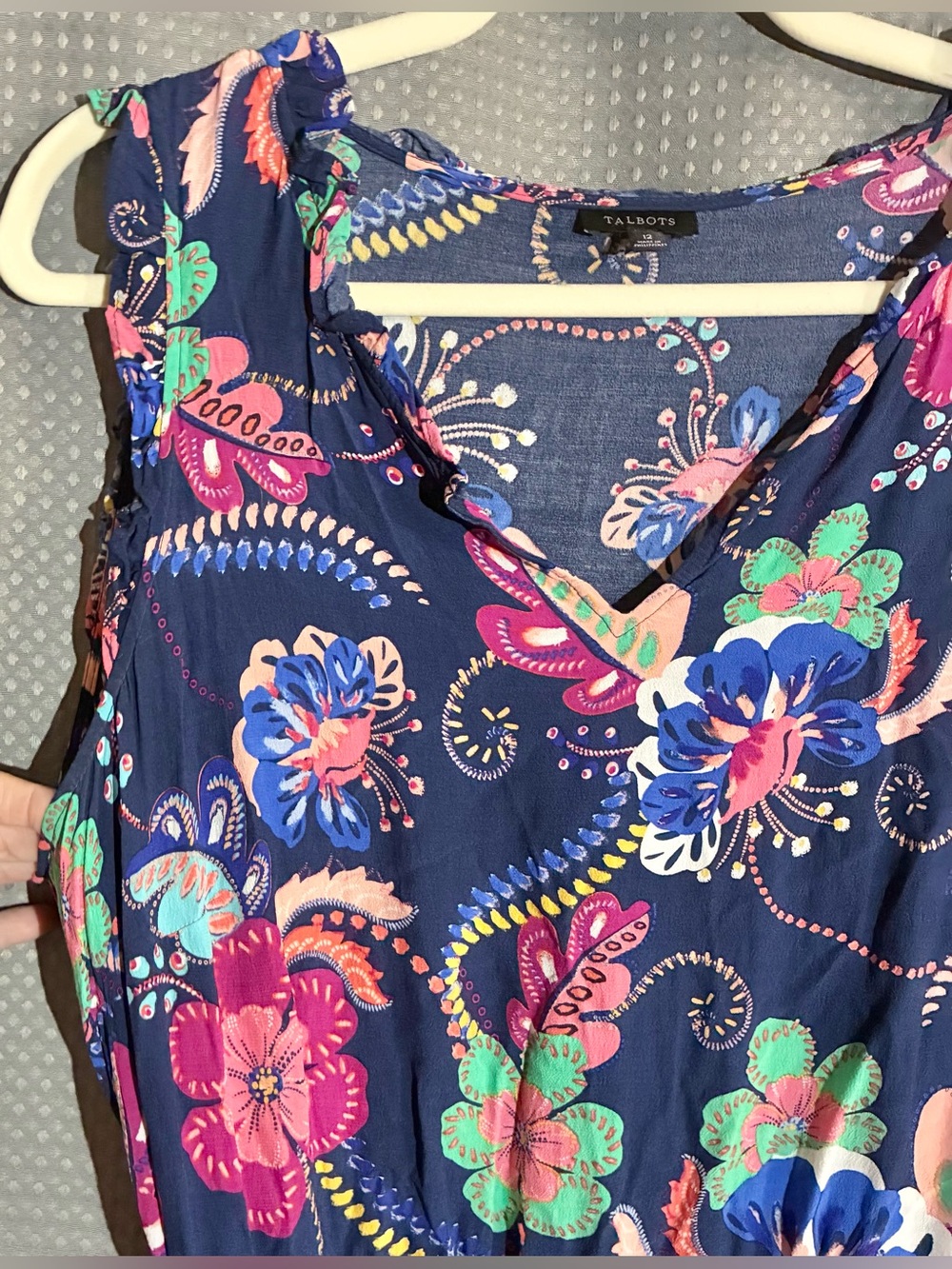 Talbots Tropical Belted Dress Sz 12 Ruffles Lined Vibrant Fun Function Party - Picture 10 of 13